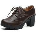 thumbnail image 1 of DADAWEN Closed Toe Platform Chunky Block Brown Mid-Heel Pumps for Women Dress Wedding Shoes 7.5 US, 1 of 6