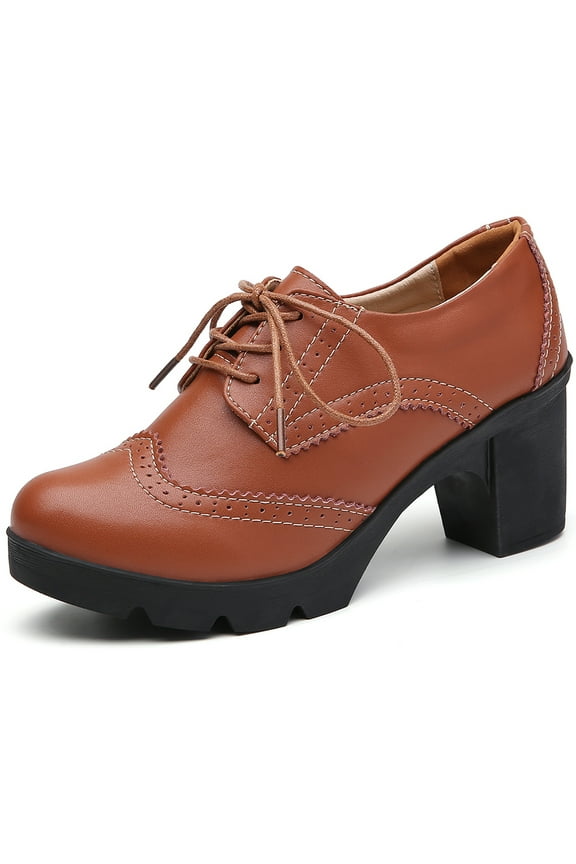 Closed Toe Platform Chunky Block Light Brown Mid-Heel Pumps for Women Dress Wedding Shoes 6 US