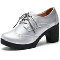thumbnail image 1 of DADAWEN Closed Toe Platform Chunky Block Silver Mid-Heel Pumps for Women Dress Wedding Shoes 7 US, 1 of 1