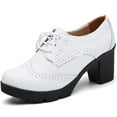 thumbnail image 1 of DADAWEN Closed Toe Platform Chunky Block White Mid-Heel Pumps for Women Dress Wedding Shoes 8 US, 1 of 5
