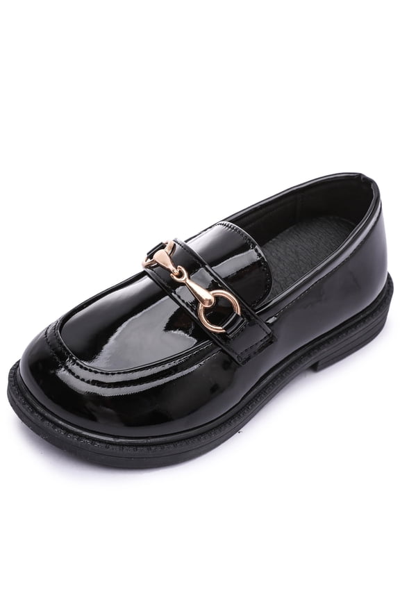 Girl's Dress Shoes Loafers Slip On Leather Flats Black School Shoes 13 Little Kid