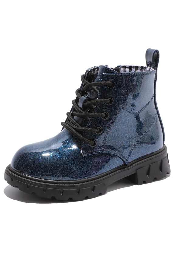 Girls Boys Combat Boots Ankle Boots Waterproof Boots Lace Up With Side Zipper Pearl Blue US Size 1.5 Little Kid