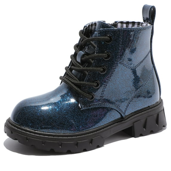 DADAWEN Girls Boys Combat Boots Ankle Boots Waterproof Boots Lace Up With Side Zipper Pearl Blue US Size 10 Toddler