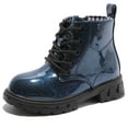 thumbnail image 1 of DADAWEN Girls Boys Combat Boots Ankle Boots Waterproof Boots Lace Up With Side Zipper Pearl Blue US Size 9.5 Toddler, 1 of 5
