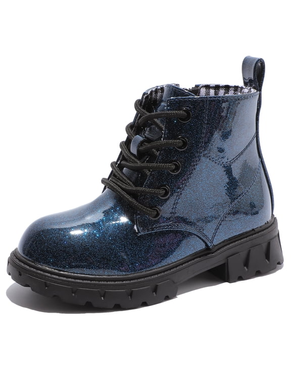 Girls Boys Combat Boots Ankle Boots Waterproof Boots Lace Up With Side Zipper Pearl Blue US Size 9 Toddler