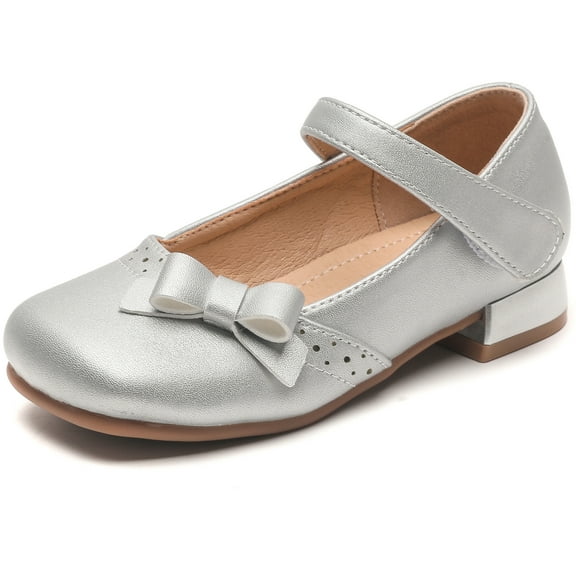DADAWEN Girls Dress Shoes Mary Jane Low Heel Shoes for Toddlers Perfect for Weddings Parties and School Silver Size 2.5