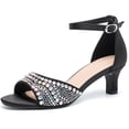 thumbnail image 1 of DADAWEN Low Hee Dress Shoes Open Toe Ankle Strap Sandals Rhinestone Shiny Black 7.5US, 1 of 5
