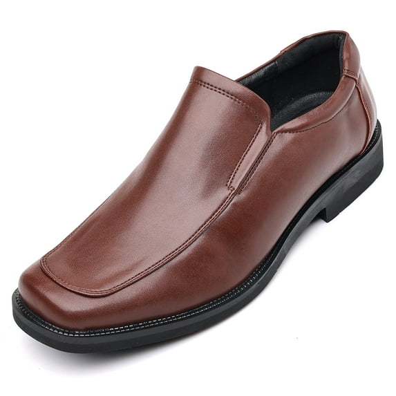 DADAWEN Men's Formal Leather Square Toe Loafers Shoes Classic Dress Shoes Slip on Brown 8 US