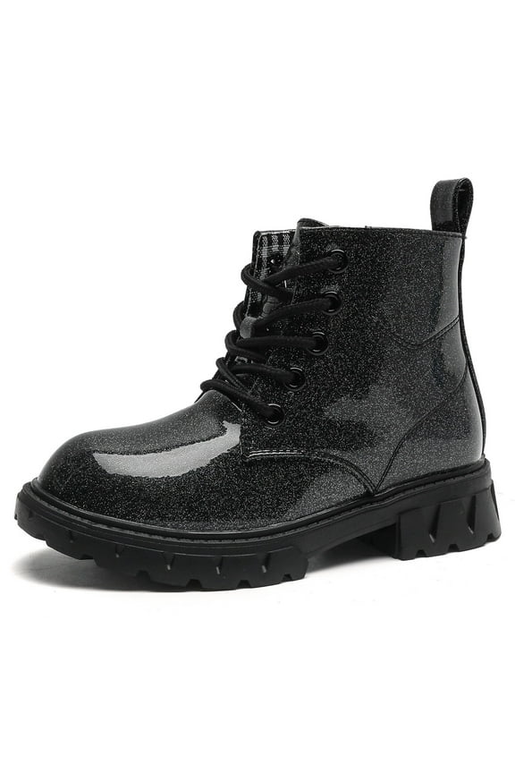 Toddler Boys Girls Combat Boots Waterproof Ankle Boots With Side Zipper Black/Glitter 1.5 Little Kid