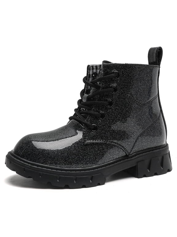 Toddler Boys Girls Combat Boots Ankle Boots Kid Unisex Shoes Black/Glitter 1 Little Kid
