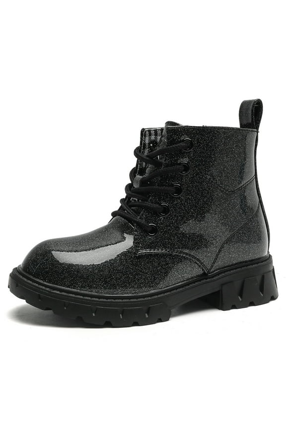 Toddler Boys Girls Combat Boots Waterproof Ankle Boots With Side Zipper Black/Glitter 5.5 Toddler