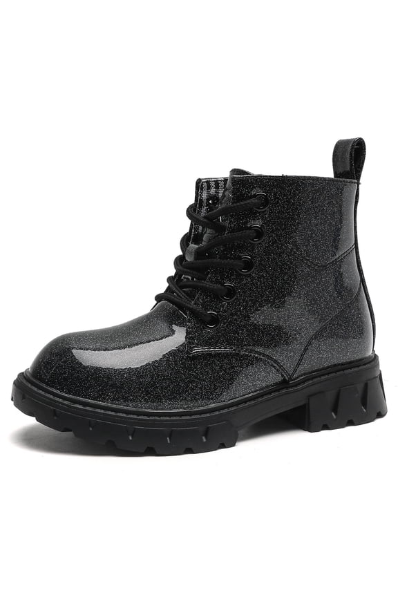 Toddler Boys Girls Combat Boots Ankle Boots Kid Unisex Shoes Black/Glitter 5.5 Toddler