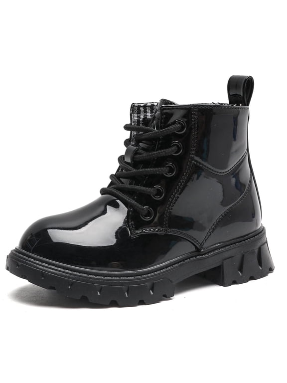 Toddler Boys Girls Combat Boots Ankle Boots Kid Unisex Shoes Black/Glossy leather 1.5 Little Kid