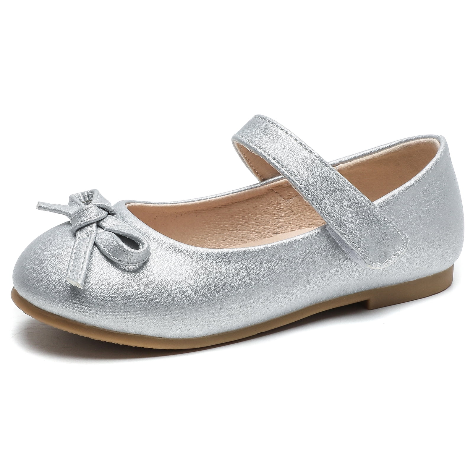 DADAWEN Toddler Girls Mary Jane Flats Flower Girl Dress Shoes Princess Ballerina Flats Silver 9