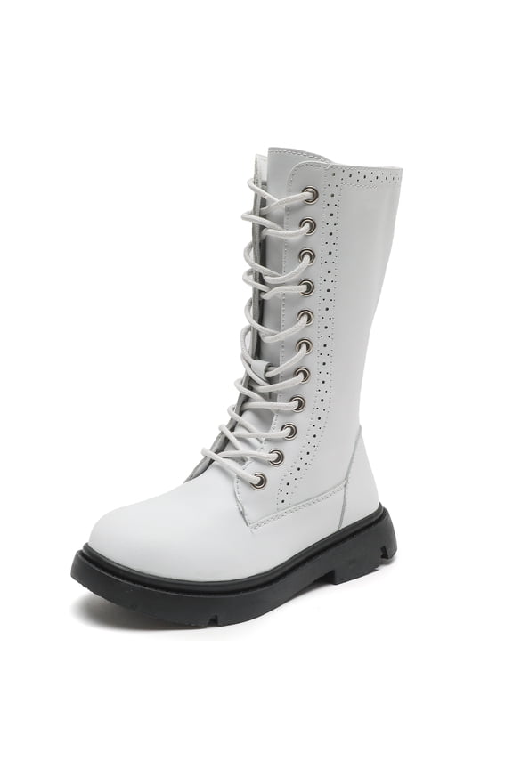 White Girls Riding Boots Fashion Knee-High Boots for 11.5 Little Kid