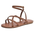 thumbnail image 1 of DADAWEN Women Ankle Strap Sandals Flat Thin Summer Casual Brown10 US, 1 of 4