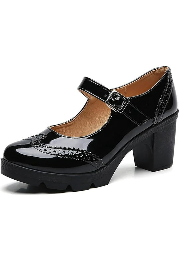 Women's Chunky Mid-Heel Platform Mary Jane Closed Toe Work Pumps Oxfords Dress Shoes 4.5 US