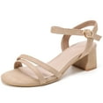thumbnail image 1 of DADAWEN Women Chunky Sandals Open Toe Heels Nude Sandals Ankle Strap 8 US, 1 of 5