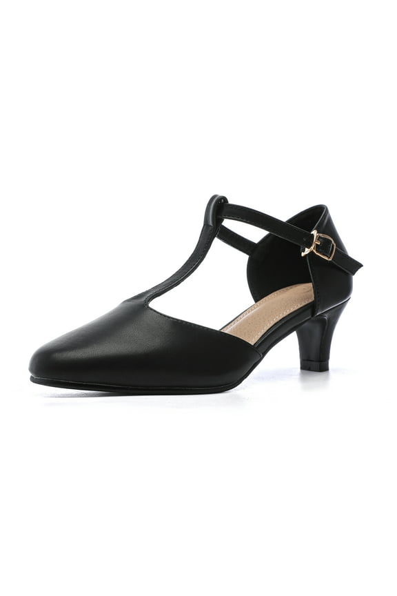 Women Closed Toe Kitten Heels T-Strap Mary Jane Dress Shoes Black 5 US