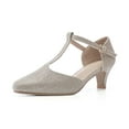 thumbnail image 1 of DADAWEN Women Closed Toe Kitten Heels T-Strap Mary Jane Dress Shoes Gold 4.5US, 1 of 6