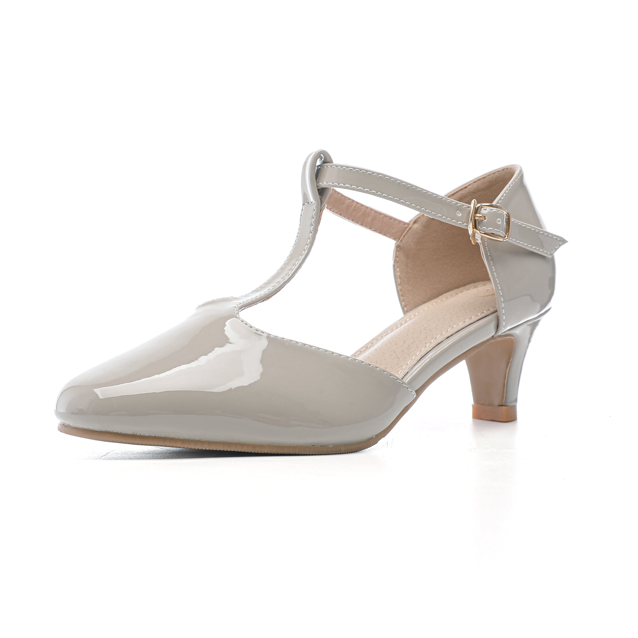 DADAWEN Women Closed Toe Kitten Heels T-Strap Mary Jane Dress Shoes Gray  6.5 US - Walmart.com