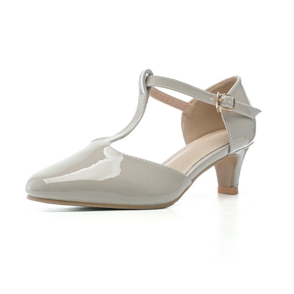 DADAWEN Women Closed Toe Kitten Heels T-Strap Mary Jane Dress Shoes Gray 6 US