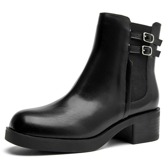 DADAWEN Women's Ankle Boots Fashion Block Heel Boots Black 8.5US