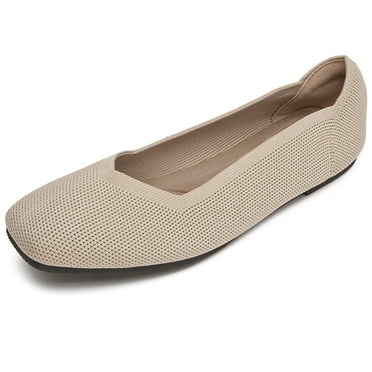 DADAWEN Women's Ballerina Flats Round Toe Textile Dress Shoes Comfortable Apricot 5US