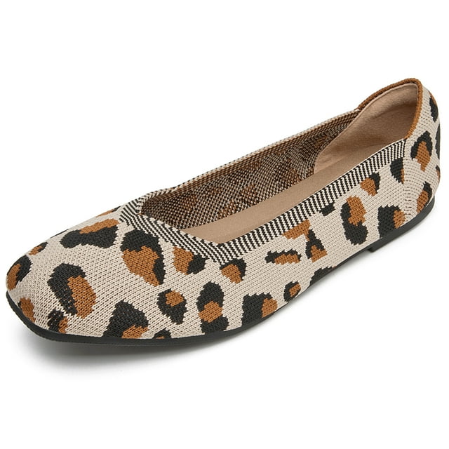 DADAWEN Women's Ballerina Flats Round Toe Textile Dress Shoes Comfortable Leopard 7US