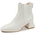 thumbnail image 1 of DADAWEN Women's Chelsea Boots Low Heel Chunky Fashion Ankle Boots Beige 6.5 US, 1 of 6