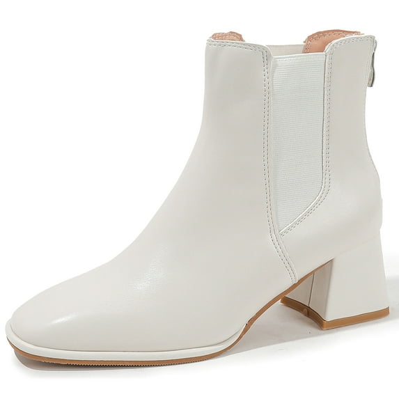 DADAWEN Women's Chelsea Boots Low Heel Chunky Fashion Ankle Boots Beige 7 US