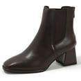 thumbnail image 1 of DADAWEN Women's Chelsea Boots Low Heel Chunky Fashion Ankle Boots Brown 6.5 US, 1 of 6