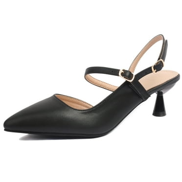 DADAWEN Women's Closed Pointed Toe Low Heels Slingback Pumps Kitten Heels Stylish Black Wedding Party Prom Dress Shoes 5 US