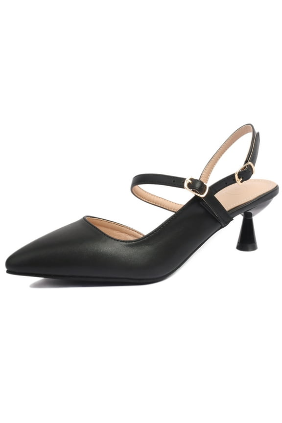 Women's Closed Pointed Toe Low Heels Slingback Pumps Kitten Heels Stylish Black Wedding Party Prom Dress Shoes 7 US