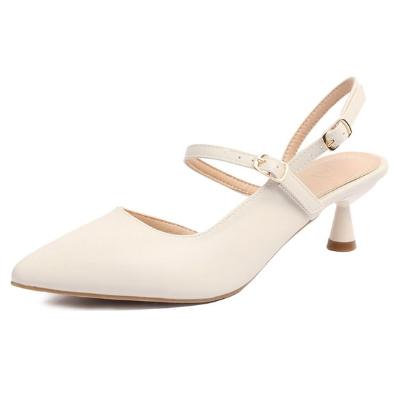 DADAWEN Women's Closed Pointed Toe Low Heels Slingback Pumps Kitten Heels Stylish White Wedding Party Prom Dress Shoes 7.5 US