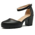 thumbnail image 1 of DADAWEN Women's Closed Toe Chunky Mid Heels Ankle Strap Platform Dress Wedding Shoes, 1 of 7