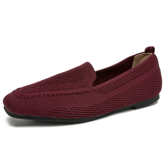 DADAWEN Women's Slip On Walking Shoes Casual Walking Loafers Work Knit Shoes Wine Red 8.5US