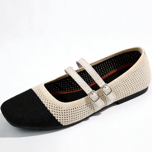 DADAWEN Women's Mary Jane Flat Dress Shoes Ballet Style with Square Toe Lightweight and comfortable Black 9US