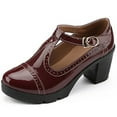 thumbnail image 1 of DADAWEN Women's Mary Jane Pumps Block Heel Platform Oxfords Leather Shoes - Comfortable Fashion T-Strap Patent Leather Wine Red Size 8 US, 1 of 6