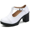 thumbnail image 1 of DADAWEN Women's Mary Jane Pumps Block Heel Platform Oxfords Leather Shoes - Comfortable Fashion T-Strap White Size 9 US, 1 of 6