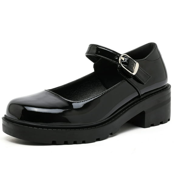 DADAWEN Women's Mary Jane Shoes Platform Thick Heel Dress Shoes Black Patent 7 US