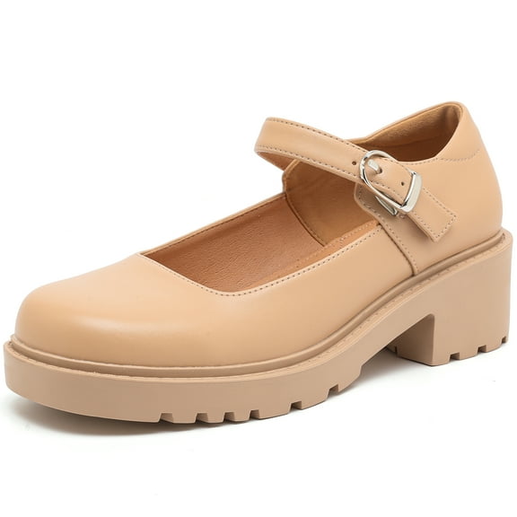 DADAWEN Women's Mary Jane Shoes Platform Thick Heel Dress Shoes Nude 7 US