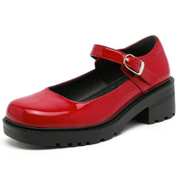 DADAWEN Women's Mary Jane Shoes Platform Thick Heel Dress Shoes Red Patent 7.5 US