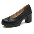 thumbnail image 1 of DADAWEN Women's Mary Janes Platform Pumps Mid-Heel Round Toe Slip-on Uniform Oxfords Dress Shoes Matte Black 7 US, 1 of 7