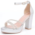 thumbnail image 1 of DADAWEN Women's Open Toe Chunky Heel Platform High Heels Shiny Wedding Party Dress Shoes Silver 8.5, 1 of 5