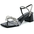 thumbnail image 1 of DADAWEN Women's Open Toe Chunky Heel Sandals Clear Strappy Rhinestone Shiny Bow Black 7.5US, 1 of 6