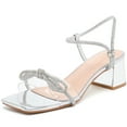 thumbnail image 1 of DADAWEN Women's Open Toe Chunky Heel Sandals Clear Strappy Rhinestone Shiny Bow Silver 8US, 1 of 6