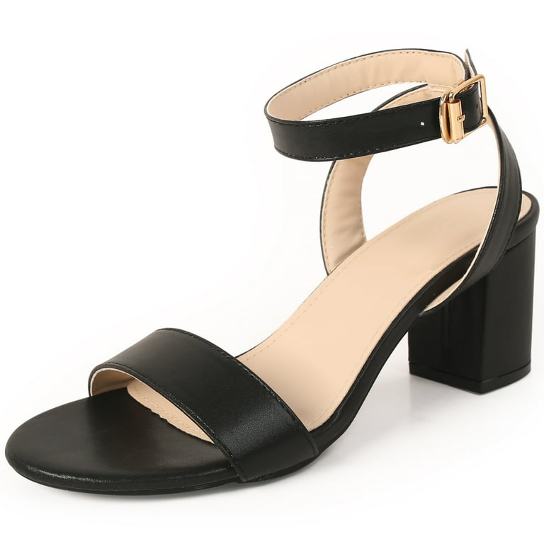 DADAWEN Women's Open Toe Sandals Chunky Heel Dress Shoes Ankle