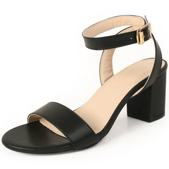 DADAWEN Women's Open Toe Low Chunky Heels Sandals Ankle Strap Block Heel Comfortable Shoes Black 5 US