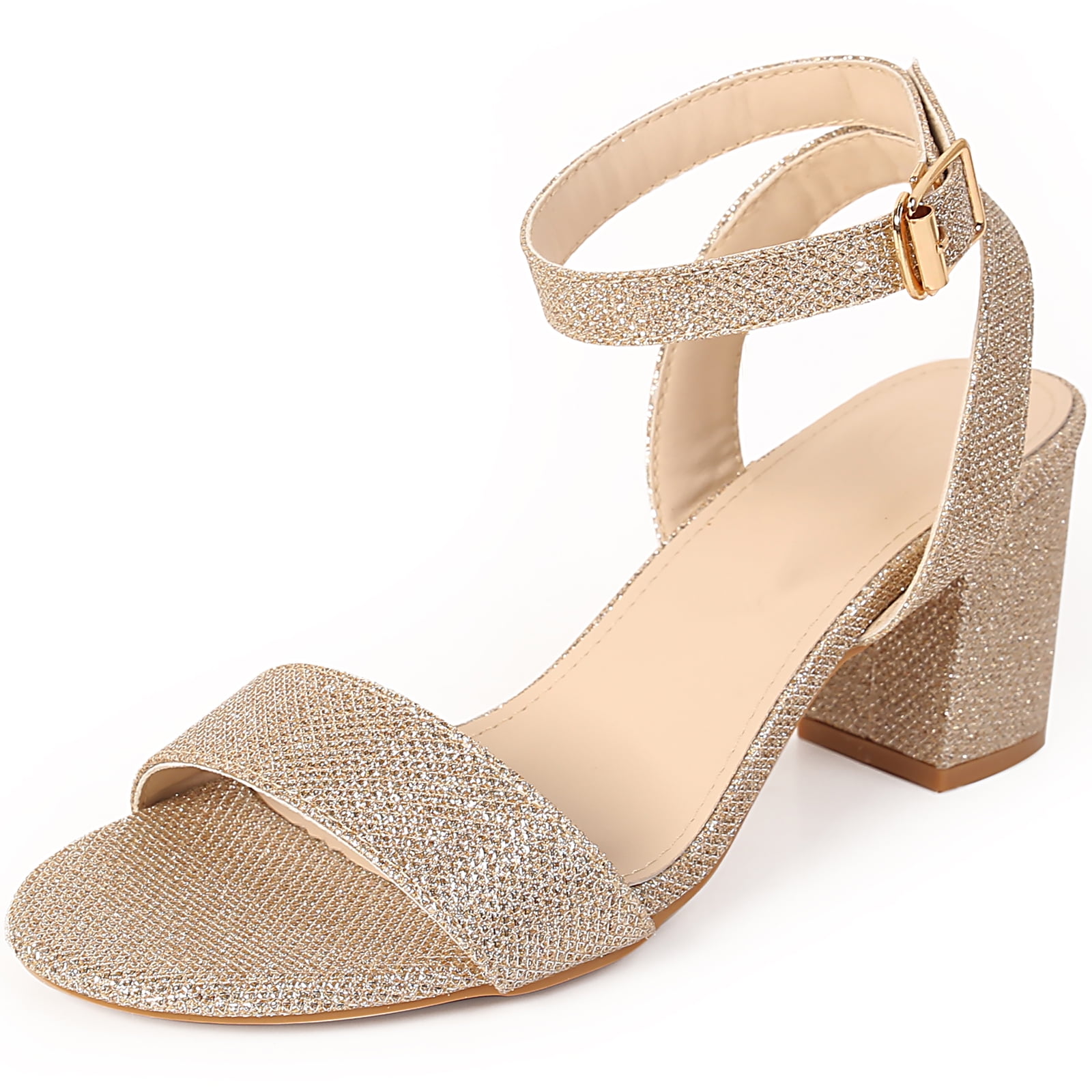 DADAWEN Women's Open Toe Low Chunky Heels Sandals Ankle Strap Block